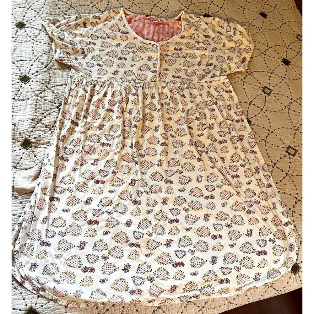 Vtg St Eve Sleepwear Heart Print Cotton Nightgown Scoop Neck Short Sleeve 3X